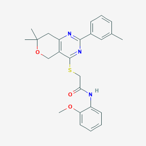 2-{[7,7-dimethyl-2-(3-methylphenyl)-7,8-dihydro-5H-pyrano[4,3-d]pyrimidin-4-yl]sulfanyl}-N-(2-methoxyphenyl)acetamide