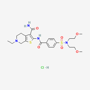 molecular formula C23H33ClN4O6S2 B2419328 2-(4-(N,N-双(2-甲氧基乙基)磺酰胺基)苯甲酰胺)-6-乙基-4,5,6,7-四氢噻吩并[2,3-c]吡啶-3-甲酰胺盐酸盐 CAS No. 1219217-91-0