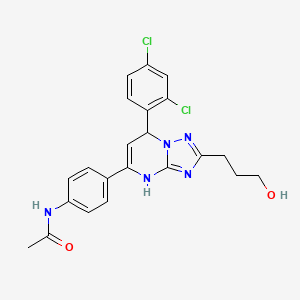 molecular formula C22H21Cl2N5O2 B2419330 N-{4-[7-(2,4-dichlorophenyl)-2-(3-hydroxypropyl)-4H,7H-[1,2,4]triazolo[1,5-a]pyrimidin-5-yl]phenyl}acetamide CAS No. 618395-34-9