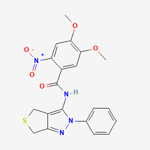 molecular formula C20H18N4O5S B2419331 4,5-dimethoxy-2-nitro-N-(2-phenyl-4,6-dihydro-2H-thieno[3,4-c]pyrazol-3-yl)benzamide CAS No. 361166-95-2