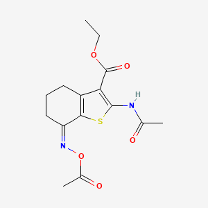 molecular formula C15H18N2O5S B2419337 ethyl (7Z)-2-(acetylamino)-7-[(acetyloxy)imino]-4,5,6,7-tetrahydro-1-benzothiophene-3-carboxylate CAS No. 299962-56-4
