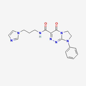 molecular formula C18H19N7O2 B2419341 N-(3-(1H-imidazol-1-yl)propyl)-4-oxo-8-phenyl-4,6,7,8-tetrahydroimidazo[2,1-c][1,2,4]triazine-3-carboxamide CAS No. 946278-88-2