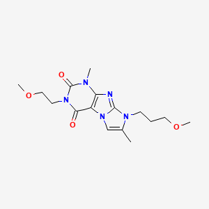 molecular formula C16H23N5O4 B2419374 3-(2-methoxyethyl)-8-(3-methoxypropyl)-1,7-dimethyl-1H-imidazo[2,1-f]purine-2,4(3H,8H)-dione CAS No. 887466-27-5