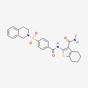 molecular formula C26H27N3O4S2 B2419388 2-(4-((3,4-dihydroisoquinolin-2(1H)-yl)sulfonyl)benzamido)-N-methyl-4,5,6,7-tetrahydrobenzo[b]thiophene-3-carboxamide CAS No. 897757-72-1