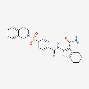 molecular formula C26H27N3O4S2 B2419388 2-(4-((3,4-ジヒドロイソキノリン-2(1H)-イル)スルホニル)ベンザミド)-N-メチル-4,5,6,7-テトラヒドロベンゾ[b]チオフェン-3-カルボキサミド CAS No. 897757-72-1