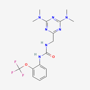 molecular formula C16H20F3N7O2 B2419389 1-((4,6-双(二甲氨基)-1,3,5-三嗪-2-基)甲基)-3-(2-(三氟甲氧基)苯基)脲 CAS No. 2034272-01-8
