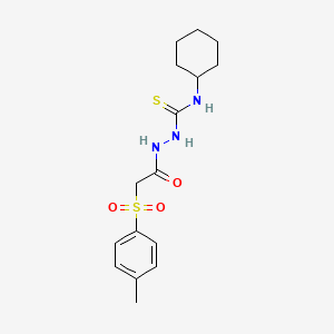 molecular formula C16H23N3O3S2 B2419400 1-Cyclohexyl-3-[[2-(4-methylphenyl)sulfonylacetyl]amino]thiourea CAS No. 1023562-12-0