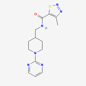 molecular formula C14H18N6OS B2419405 4-methyl-N-((1-(pyrimidin-2-yl)piperidin-4-yl)methyl)-1,2,3-thiadiazole-5-carboxamide CAS No. 1235374-17-0