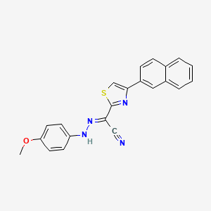 molecular formula C22H16N4OS B2419407 (2E)-N-(4-methoxyanilino)-4-naphthalen-2-yl-1,3-thiazole-2-carboximidoyl cyanide CAS No. 477296-68-7