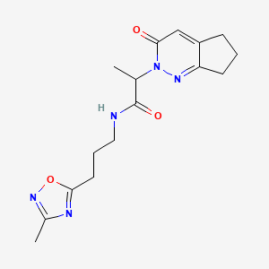 molecular formula C16H21N5O3 B2419411 N-(3-(3-methyl-1,2,4-oxadiazol-5-yl)propyl)-2-(3-oxo-3,5,6,7-tetrahydro-2H-cyclopenta[c]pyridazin-2-yl)propanamide CAS No. 2097902-79-7