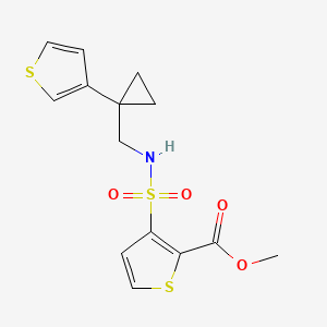 molecular formula C14H15NO4S3 B2419430 Methyl 3-[(1-thiophen-3-ylcyclopropyl)methylsulfamoyl]thiophene-2-carboxylate CAS No. 2415455-35-3