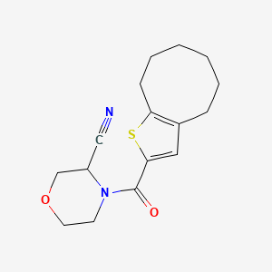 molecular formula C16H20N2O2S B2419436 4-(4,5,6,7,8,9-Hexahydrocycloocta[b]thiophene-2-carbonyl)morpholine-3-carbonitrile CAS No. 1436052-50-4