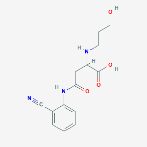 molecular formula C14H17N3O4 B2419446 4-(2-Cyanoanilino)-2-(3-hydroxypropylamino)-4-oxobutanoic acid CAS No. 1031807-35-8