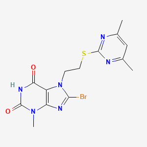 molecular formula C14H15BrN6O2S B2419461 8-bromo-7-(2-((4,6-dimethylpyrimidin-2-yl)thio)ethyl)-3-methyl-1H-purine-2,6(3H,7H)-dione CAS No. 879569-08-1