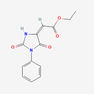 molecular formula C13H12N2O4 B2419469 (E)-ethyl 2-(2,5-dioxo-1-phenylimidazolidin-4-ylidene)acetate CAS No. 731-54-4