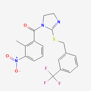 (2-methyl-3-nitrophenyl)(2-((3-(trifluoromethyl)benzyl)thio)-4,5-dihydro-1H-imidazol-1-yl)methanone