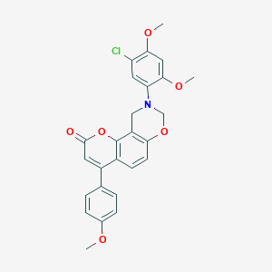 molecular formula C26H22ClNO6 B241949 9-(5-chloro-2,4-dimethoxyphenyl)-4-(4-methoxyphenyl)-9,10-dihydro-2H,8H-chromeno[8,7-e][1,3]oxazin-2-one 