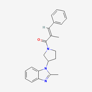 molecular formula C22H23N3O B2419491 (E)-2-methyl-1-(3-(2-methyl-1H-benzo[d]imidazol-1-yl)pyrrolidin-1-yl)-3-phenylprop-2-en-1-one CAS No. 2035023-24-4
