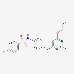 molecular formula C20H21ClN4O3S B2419493 4-chloro-N-(4-((2-methyl-6-propoxypyrimidin-4-yl)amino)phenyl)benzenesulfonamide CAS No. 946356-83-8