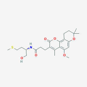 molecular formula C24H33NO6S B241950 N-[1-(hydroxymethyl)-3-(methylsulfanyl)propyl]-3-(5-methoxy-4,8,8-trimethyl-2-oxo-9,10-dihydro-2H,8H-pyrano[2,3-f]chromen-3-yl)propanamide 