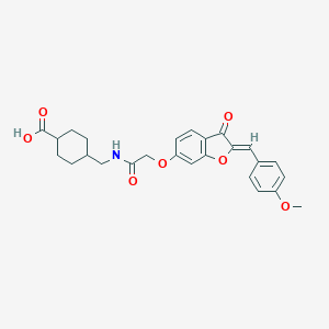 molecular formula C26H27NO7 B241953 4-{[({[2-(4-Methoxybenzylidene)-3-oxo-2,3-dihydro-1-benzofuran-6-yl]oxy}acetyl)amino]methyl}cyclohexanecarboxylic acid 