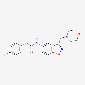 molecular formula C20H20FN3O3 B2419534 2-(4-Fluorophenyl)-N-[3-(morpholin-4-ylmethyl)-1,2-benzoxazol-5-yl]acetamide CAS No. 2379997-98-3