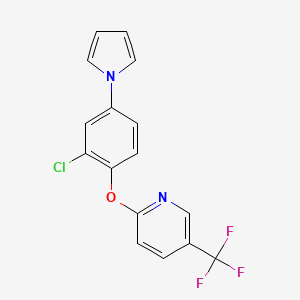 molecular formula C16H10ClF3N2O B2419539 2-chloro-4-(1H-pyrrol-1-yl)phenyl 5-(trifluoromethyl)-2-pyridinyl ether CAS No. 338397-70-9