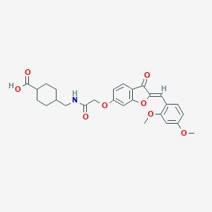 molecular formula C27H29NO8 B241954 4-{[({[2-(2,4-Dimethoxybenzylidene)-3-oxo-2,3-dihydro-1-benzofuran-6-yl]oxy}acetyl)amino]methyl}cyclohexanecarboxylic acid 
