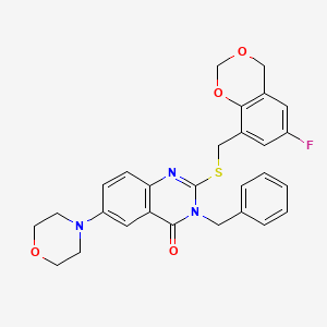 molecular formula C28H26FN3O4S B2419549 3-benzyl-2-[(6-fluoro-4H-1,3-benzodioxin-8-yl)methylsulfanyl]-6-morpholin-4-ylquinazolin-4-one CAS No. 422279-01-4