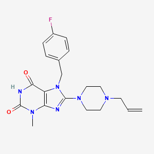 molecular formula C20H23FN6O2 B2419559 7-[(4-氟苯基)甲基]-3-甲基-8-(4-丙-2-烯基哌嗪-1-基)嘌呤-2,6-二酮 CAS No. 887030-30-0