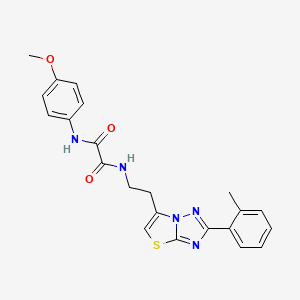 molecular formula C22H21N5O3S B2419563 N1-(4-甲氧基苯基)-N2-(2-(2-(邻甲苯基)噻唑并[3,2-b][1,2,4]三唑-6-基)乙基)草酰胺 CAS No. 895790-50-8