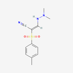molecular formula C12H15N3O2S B2419574 3-((Dimethylamino)amino)-2-((4-methylphenyl)sulfonyl)prop-2-enenitrile CAS No. 1025300-88-2