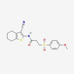 molecular formula C19H20N2O4S2 B2419589 N-(3-cyano-4,5,6,7-tetrahydrobenzo[b]thiophen-2-yl)-3-((4-methoxyphenyl)sulfonyl)propanamide CAS No. 941902-20-1
