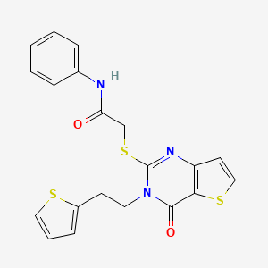 molecular formula C21H19N3O2S3 B2419590 N-(2-methylphenyl)-2-({4-oxo-3-[2-(thiophen-2-yl)ethyl]-3,4-dihydrothieno[3,2-d]pyrimidin-2-yl}sulfanyl)acetamide CAS No. 1261007-23-1