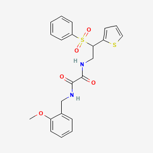 molecular formula C22H22N2O5S2 B2419598 N-(2-甲氧基苄基)-N'-[2-(苯磺酰基)-2-(2-噻吩基)乙基]乙二酰胺 CAS No. 896336-60-0