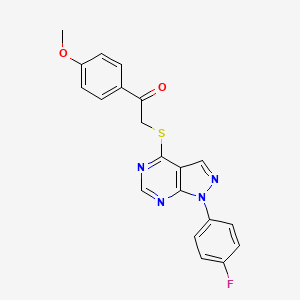 molecular formula C20H15FN4O2S B2419624 2-[1-(4-Fluorophenyl)pyrazolo[3,4-d]pyrimidin-4-yl]sulfanyl-1-(4-methoxyphenyl)ethanone CAS No. 893911-59-6