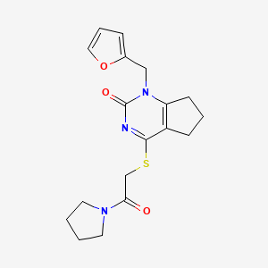 molecular formula C18H21N3O3S B2419625 1-(furan-2-ylmethyl)-4-(2-oxo-2-pyrrolidin-1-ylethyl)sulfanyl-6,7-dihydro-5H-cyclopenta[d]pyrimidin-2-one CAS No. 1003254-24-7
