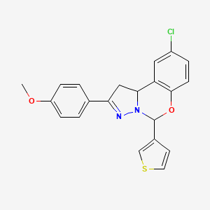 molecular formula C21H17ClN2O2S B2419627 9-chloro-2-(4-methoxyphenyl)-5-(thiophen-3-yl)-5,10b-dihydro-1H-benzo[e]pyrazolo[1,5-c][1,3]oxazine CAS No. 899984-46-4