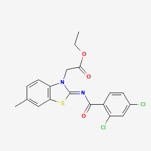 molecular formula C19H16Cl2N2O3S B2419631 Ethyl 2-[2-(2,4-dichlorobenzoyl)imino-6-methyl-1,3-benzothiazol-3-yl]acetate CAS No. 1005730-26-6