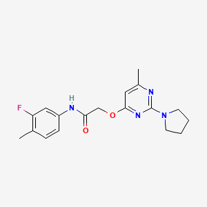 molecular formula C18H21FN4O2 B2419633 N-(3-fluoro-4-methylphenyl)-2-((6-methyl-2-(pyrrolidin-1-yl)pyrimidin-4-yl)oxy)acetamide CAS No. 1029763-66-3