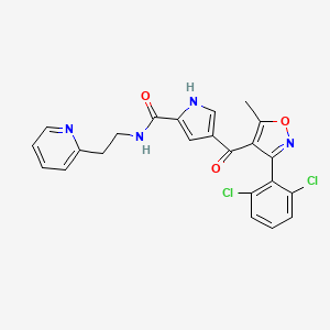 molecular formula C23H18Cl2N4O3 B2419634 4-{[3-(2,6-dichlorophenyl)-5-methyl-4-isoxazolyl]carbonyl}-N-[2-(2-pyridinyl)ethyl]-1H-pyrrole-2-carboxamide CAS No. 692287-90-4