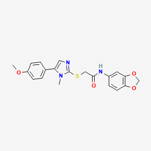 molecular formula C20H19N3O4S B2419639 N-(benzo[d][1,3]dioxol-5-yl)-2-((5-(4-methoxyphenyl)-1-methyl-1H-imidazol-2-yl)thio)acetamide CAS No. 942005-69-8