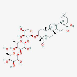 molecular formula C47H76O17 B241965 (4aR,6aR,6aS,6bR,8aR,9R,10S,12aR,14bS)-10-[(2S,4S,5S)-3-[(2S,3R,4R,5S,6S)-3,5-dihydroxy-6-methyl-4-[(2S,3R,4S,5S,6R)-3,4,5-trihydroxy-6-(hydroxymethyl)oxan-2-yl]oxyoxan-2-yl]oxy-4,5-dihydroxyoxan-2-yl]oxy-9-(hydroxymethyl)-2,2,6a,6b,9,12a-hexamethyl-1,3,4,5,6,6a,7,8,8a,10,11,12,13,14b-tetradecahydropicene-4a-carboxylic acid CAS No. 128730-82-5