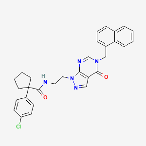 molecular formula C30H28ClN5O2 B2419654 1-(4-chlorophenyl)-N-(2-(5-(naphthalen-1-ylmethyl)-4-oxo-4,5-dihydro-1H-pyrazolo[3,4-d]pyrimidin-1-yl)ethyl)cyclopentanecarboxamide CAS No. 922044-13-1