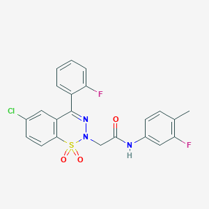 molecular formula C22H16ClF2N3O3S B2419659 2-[6-chloro-4-(2-fluorophenyl)-1,1-dioxido-2H-1,2,3-benzothiadiazin-2-yl]-N-(3-fluoro-4-methylphenyl)acetamide CAS No. 1031670-07-1