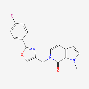 molecular formula C18H14FN3O2 B2419673 6-{[2-(4-fluorophenyl)-1,3-oxazol-4-yl]methyl}-1-methyl-1H,6H,7H-pyrrolo[2,3-c]pyridin-7-one CAS No. 1333771-40-6