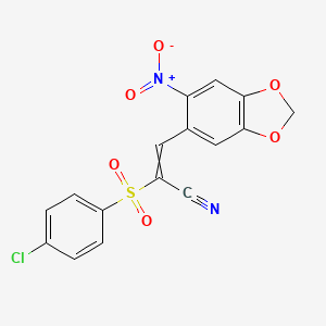 molecular formula C16H9ClN2O6S B2419697 (E)-2-[(4-chlorophenyl)sulfonyl]-3-(6-nitro-1,3-benzodioxol-5-yl)-2-propenenitrile CAS No. 929982-16-1