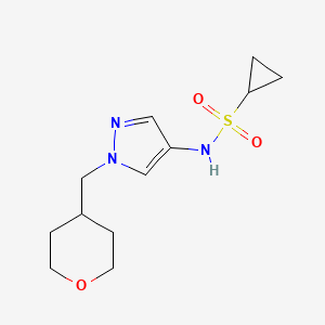 molecular formula C12H19N3O3S B2419731 N-(1-((tetrahydro-2H-pyran-4-yl)methyl)-1H-pyrazol-4-yl)cyclopropanesulfonamide CAS No. 1706074-38-5