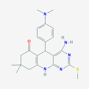 molecular formula C22H27N5OS B2419750 4-氨基-5-(4-(二甲氨基)苯基)-8,8-二甲基-2-(甲硫基)-7,8,9,10-四氢嘧啶并[4,5-b]喹啉-6(5H)-酮 CAS No. 618401-34-6