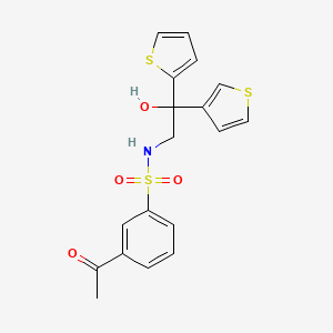 molecular formula C18H17NO4S3 B2419756 3-acetyl-N-[2-hydroxy-2-(thiophen-2-yl)-2-(thiophen-3-yl)ethyl]benzene-1-sulfonamide CAS No. 2097910-61-5